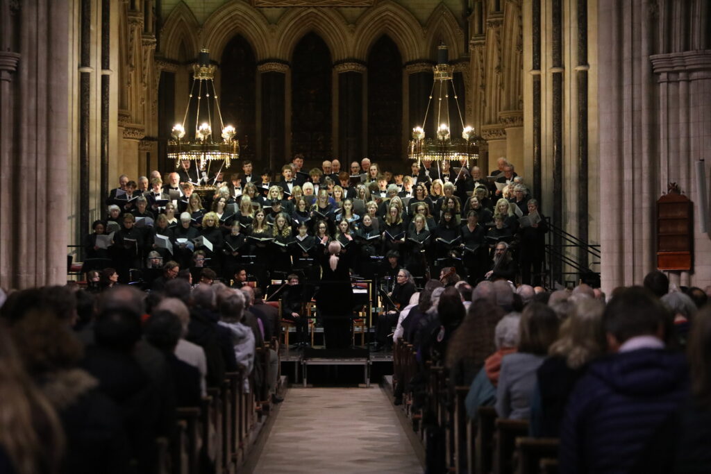 Choir singing in cathedral.