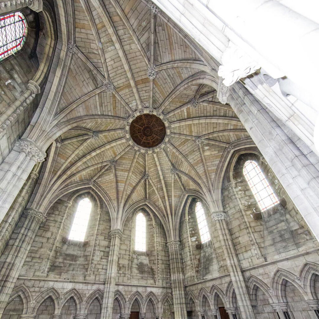 Interior view of St John the Baptist Cathedral ceiling.