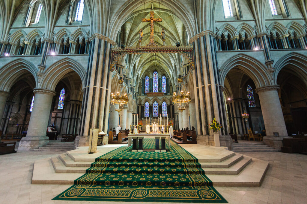 St John the Baptist Cathedral Sanctuary Alter with green carpet.