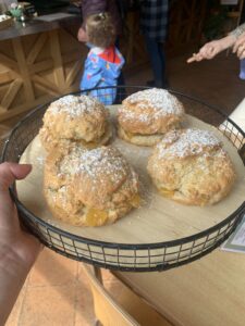 Fluffy scones on tray.